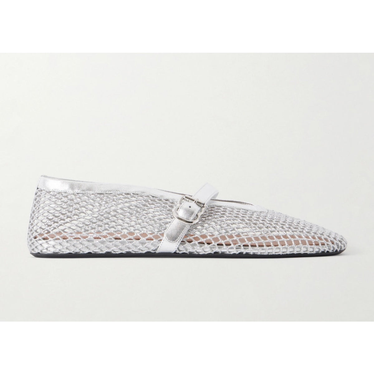Alaia Metallic Fishnet Mary Jane Flats Silver Argent Size 37 Brand New in Box