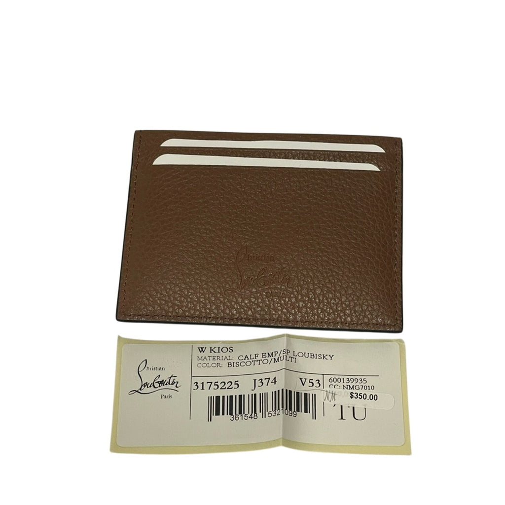 Christian Louboutin Loubisky Kios Card Case Biscotti Calfskin Leather Studs NWT