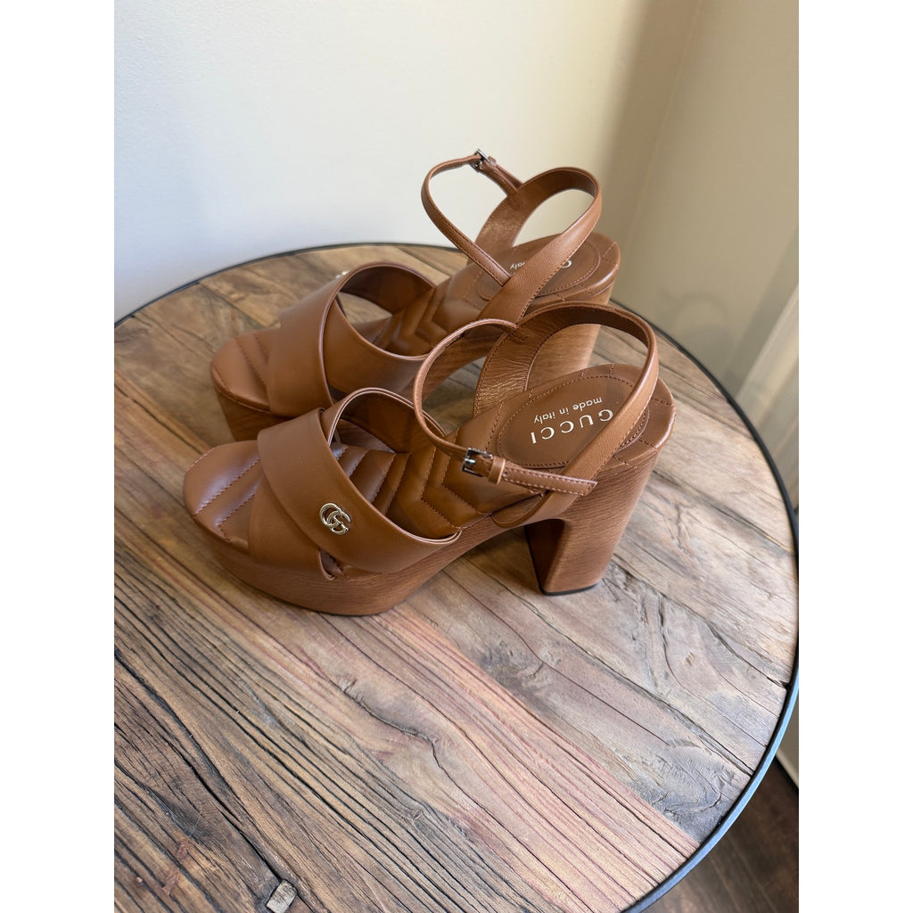 Gucci Platform Sandal Brown Leather Size 37 Brand New in Box