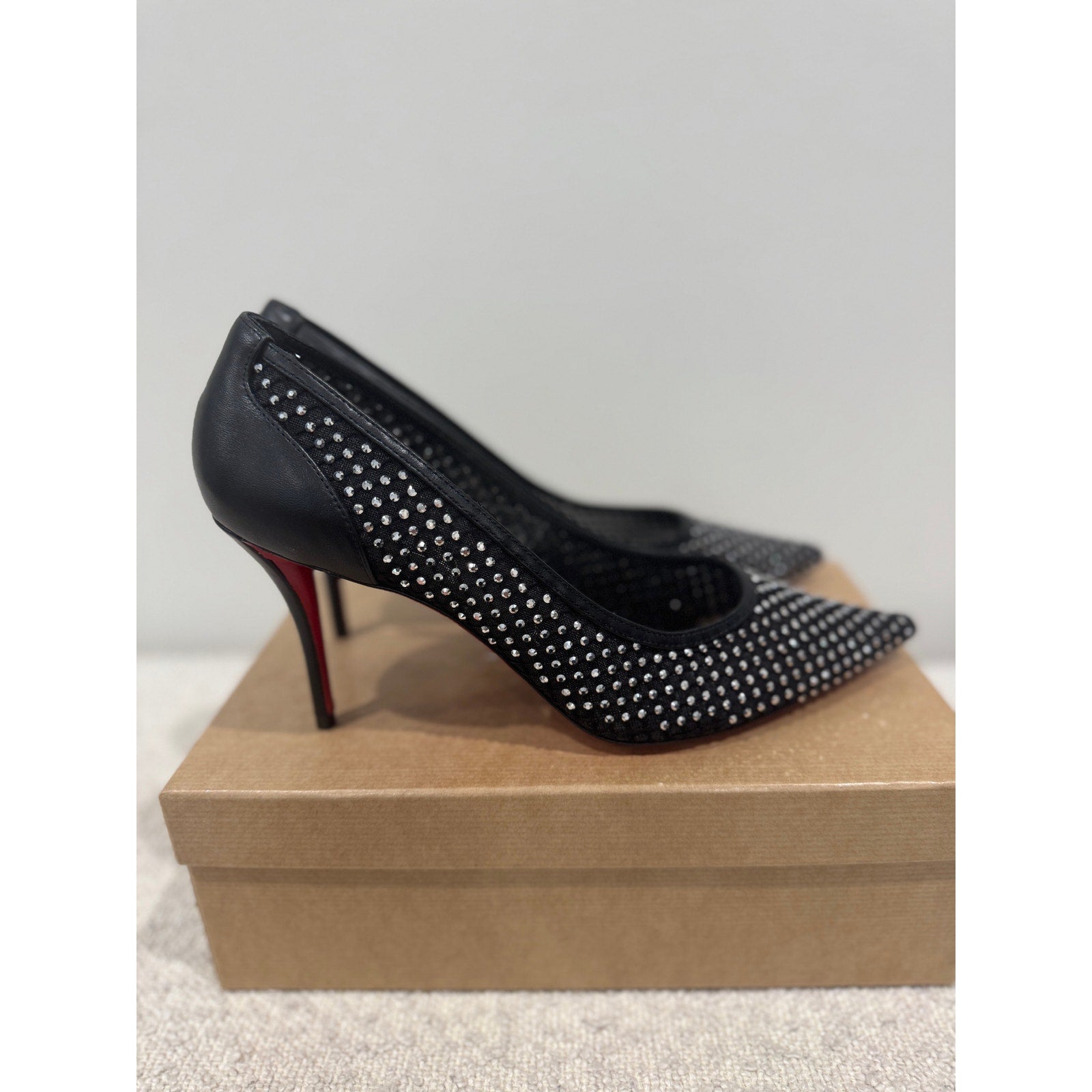 Christian Louboutin Apostropha Mesh Strass Pumps 80mm Black Crystal | New in Box