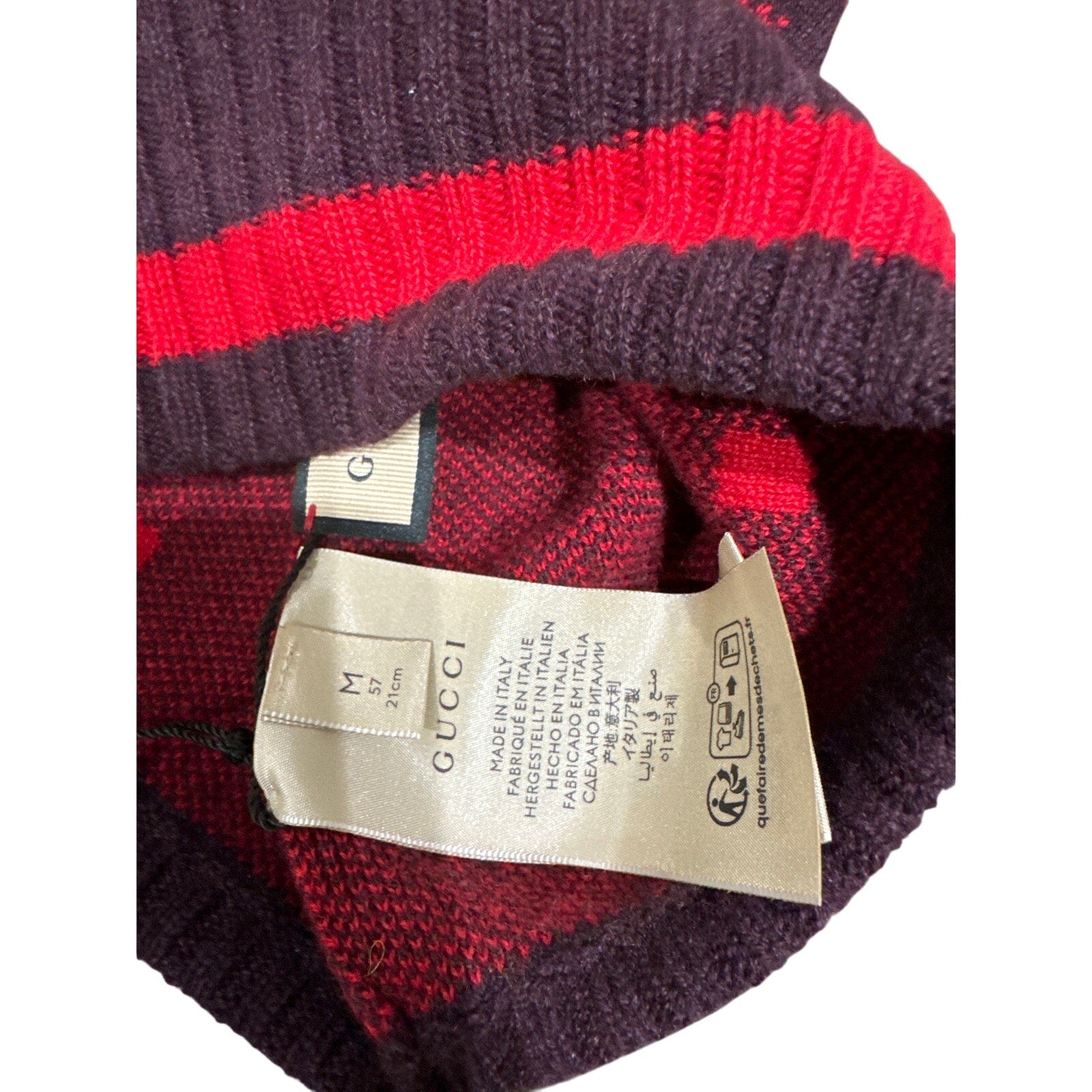 Gucci Red Cashmere GG Beanie Hat NWT Size M | Designer Logo Winter Cap
