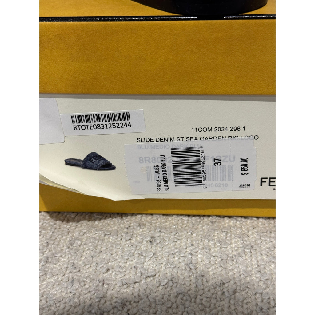 FENDI Sunshine Floral Denim Frayed Slide Sandals BNIB Size 37