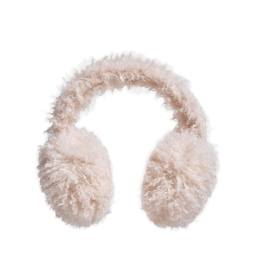 Moncler Fluffy Teddy Earmuffs Light Beige Logo Headband Made in Italy NWT