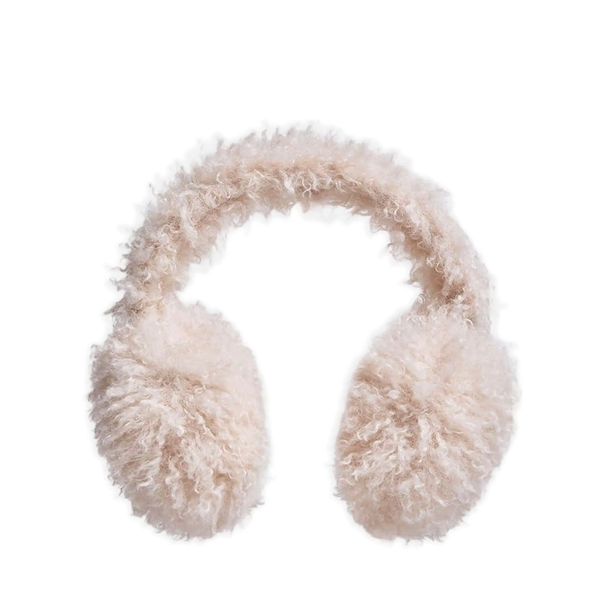 Moncler Fluffy Teddy Earmuffs Light Beige Logo Headband Made in Italy NWT