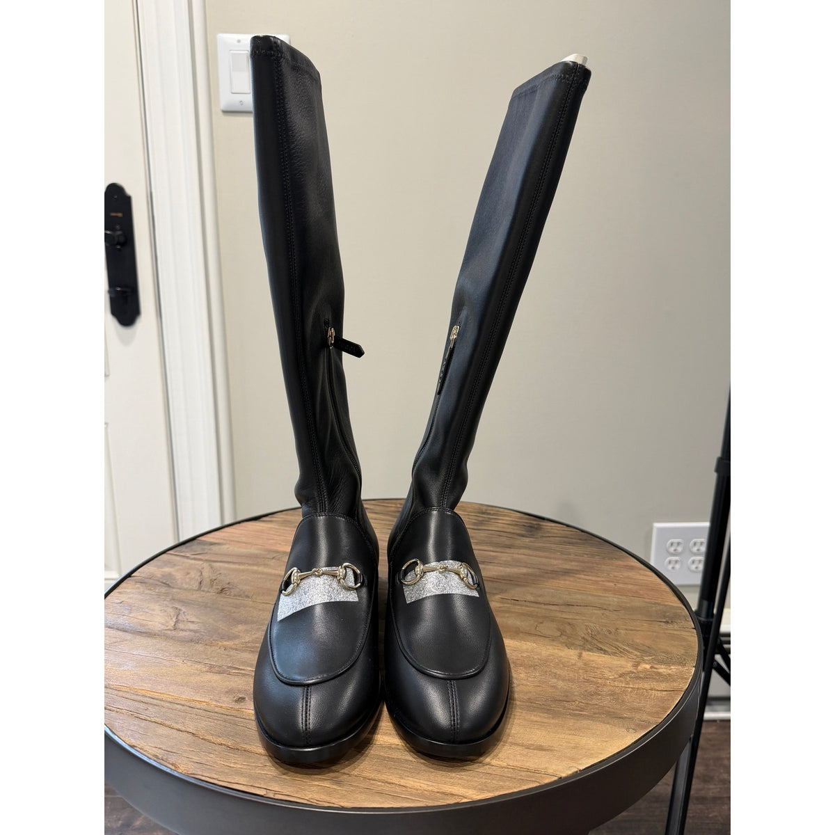 Gucci Jordaan Leather Knee High Boots Black Lambskin Horsebit Size 37.5 BNIB