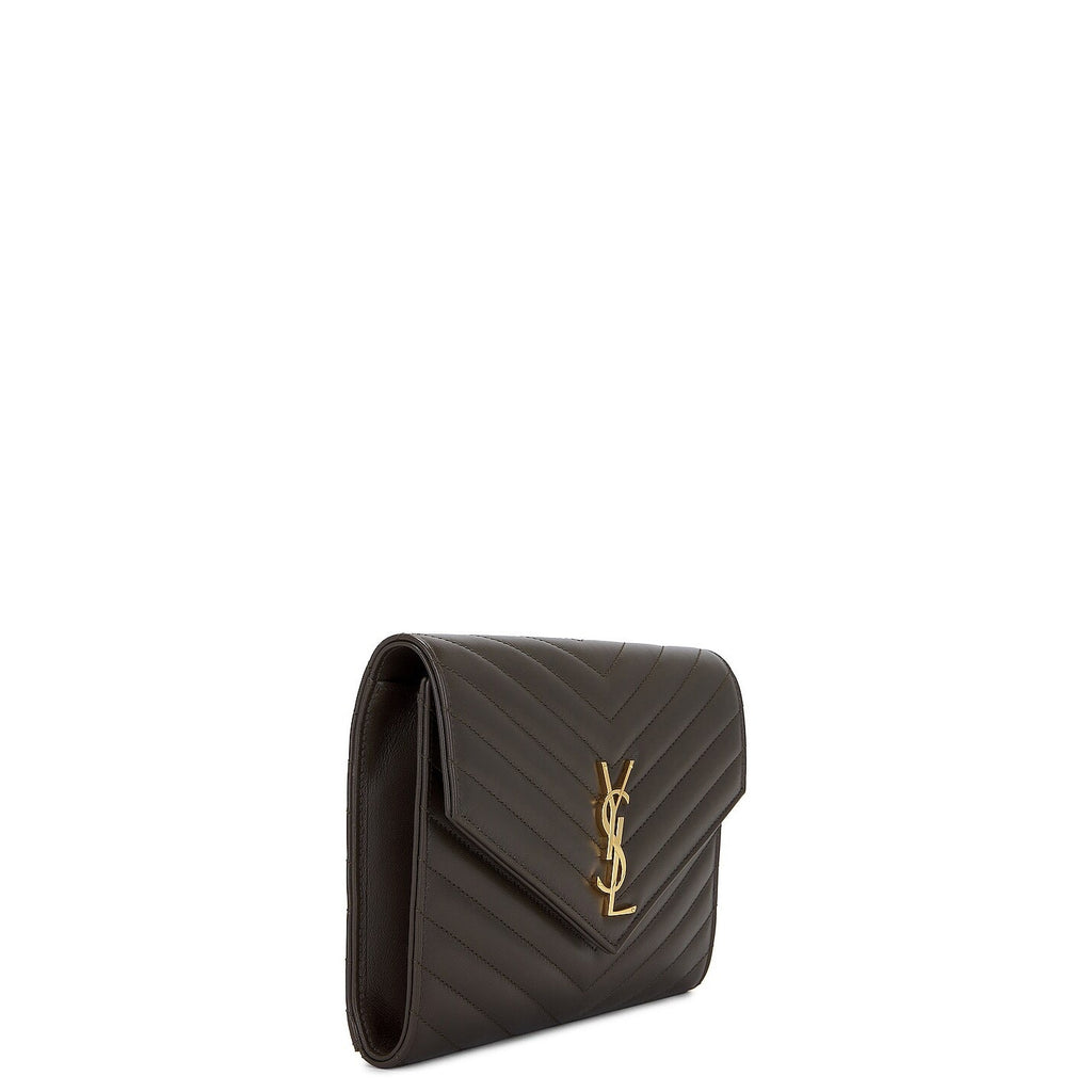 Saint Laurent Cassandre Chevron Flap Pouch Clutch Dark Musk NWT