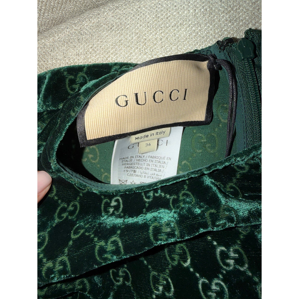 Gucci GG Velvet Devoré Crop Top Dark Green Size 36 NWT $1,100