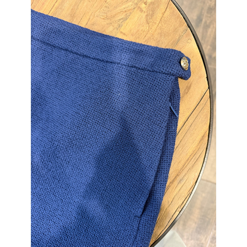 Gucci Blue Cotton Blend Tweed Mini Skirt | Gold Logo Button | IT 38
