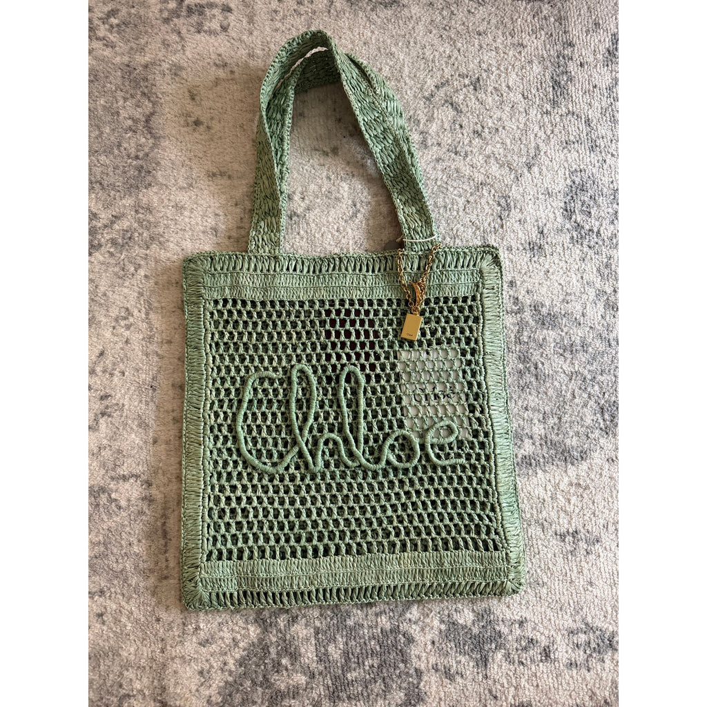 Chloe Summer Banana Raffia Tote NWT : tea leaf