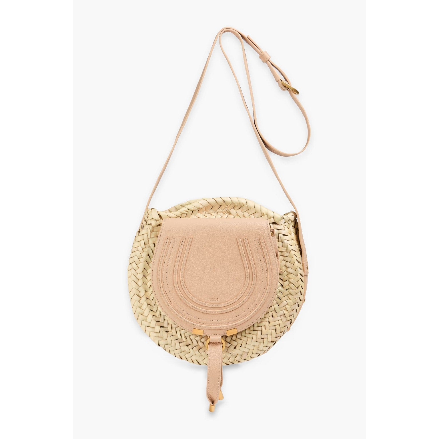Chloé Marcie Pebbled Leather & Straw Crossbody Bag Natural Gold Hardware NWT