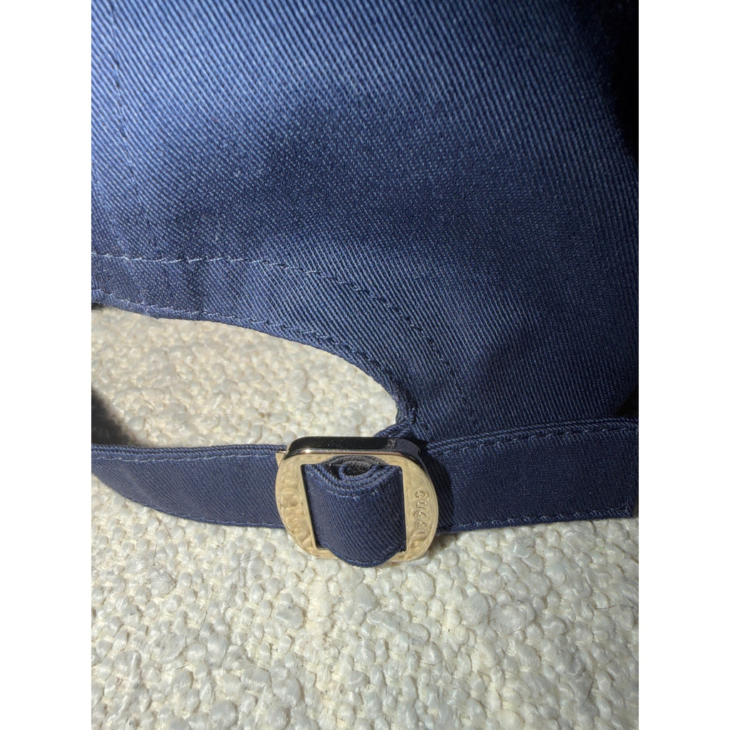 Gucci Navy Logo Embroidered Cotton Baseball Cap Size S Adjustable Strap NWT