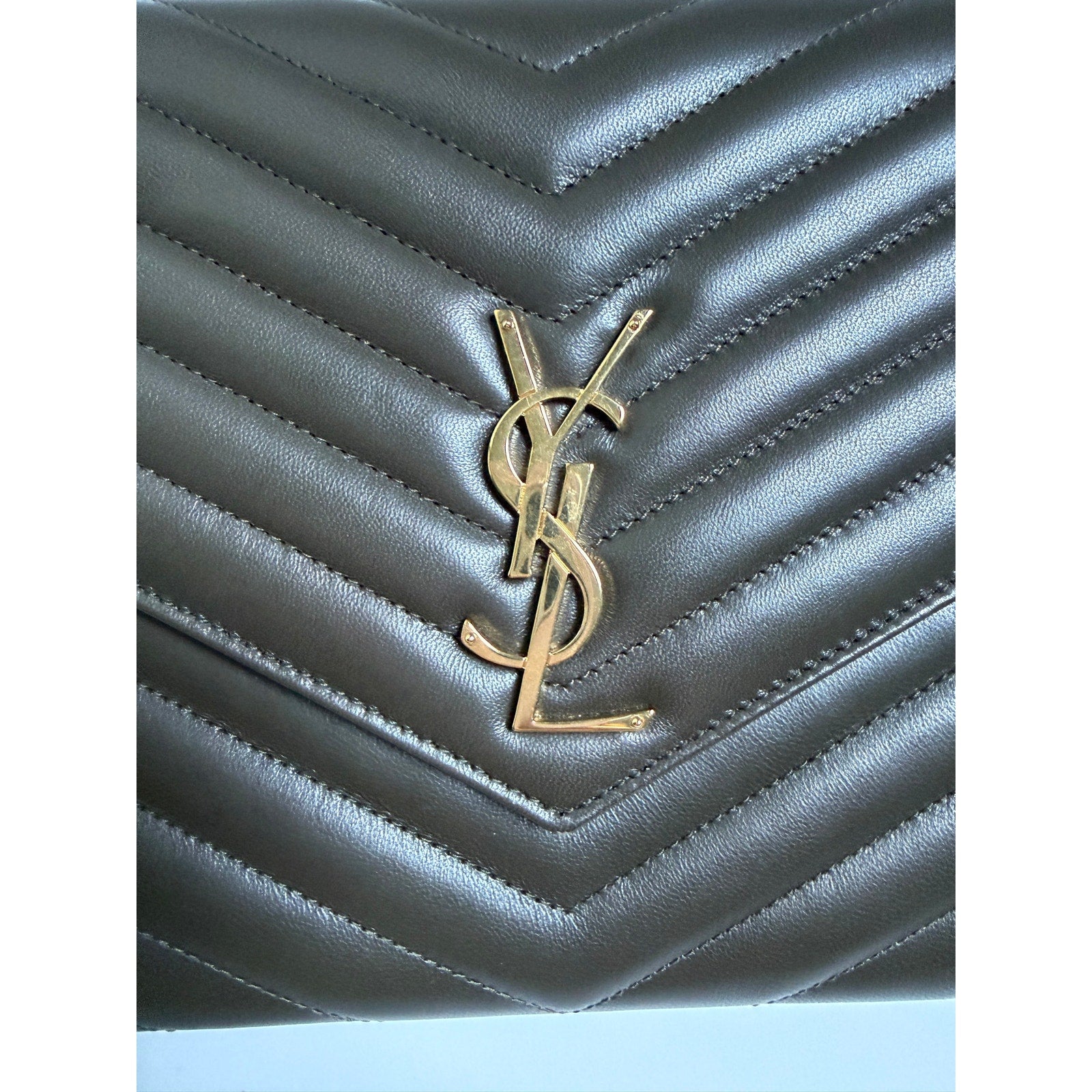 Saint Laurent Cassandre Chevron Flap Pouch Clutch Dark Musk NWT