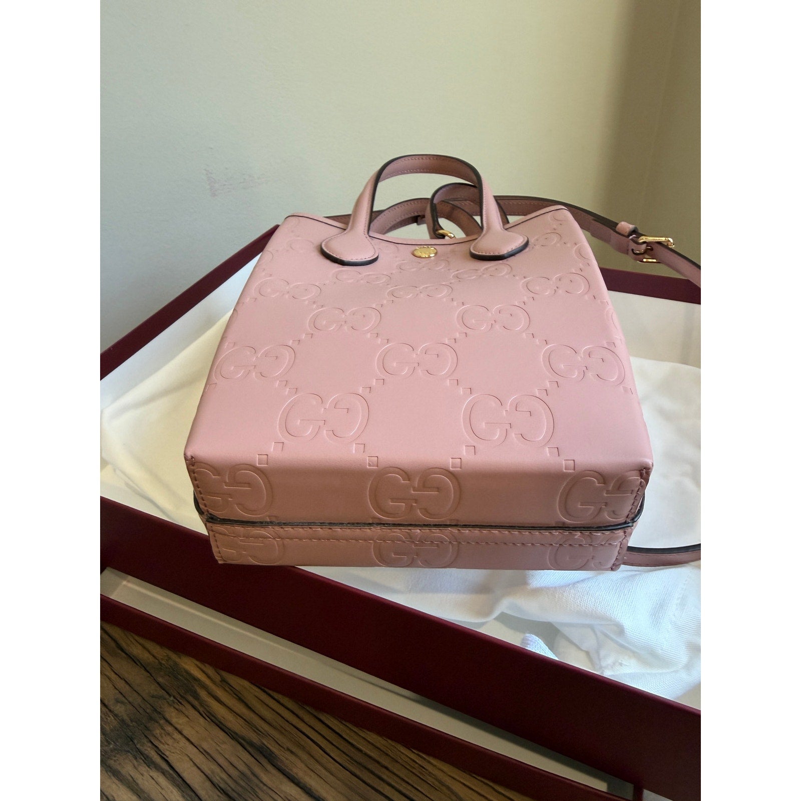 Gucci GG Leather Super Mini Shoulder Bag Pink NWT