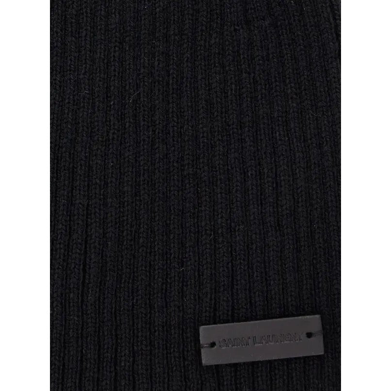 SAINT LAURENT 
Logo Patch Ribbed Beanie - Black NWT