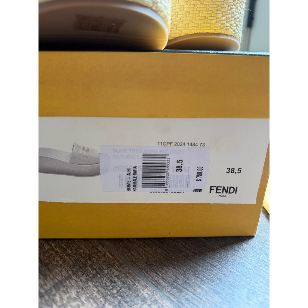 Fendi Sunshine Raffia Platform Slide Sandals Size 38.5 BNIB