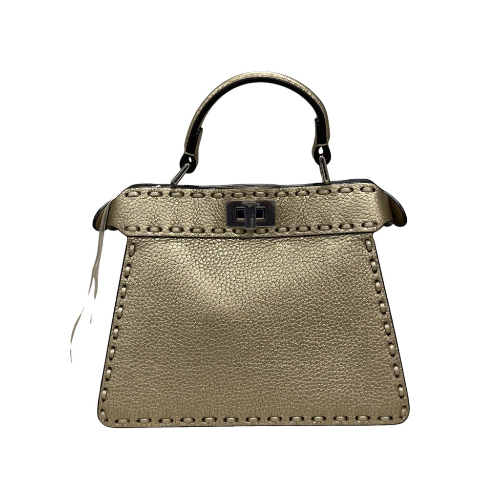 Fendi Peekaboo ISeeU Petite Gold Metallic Tote Bag NWT