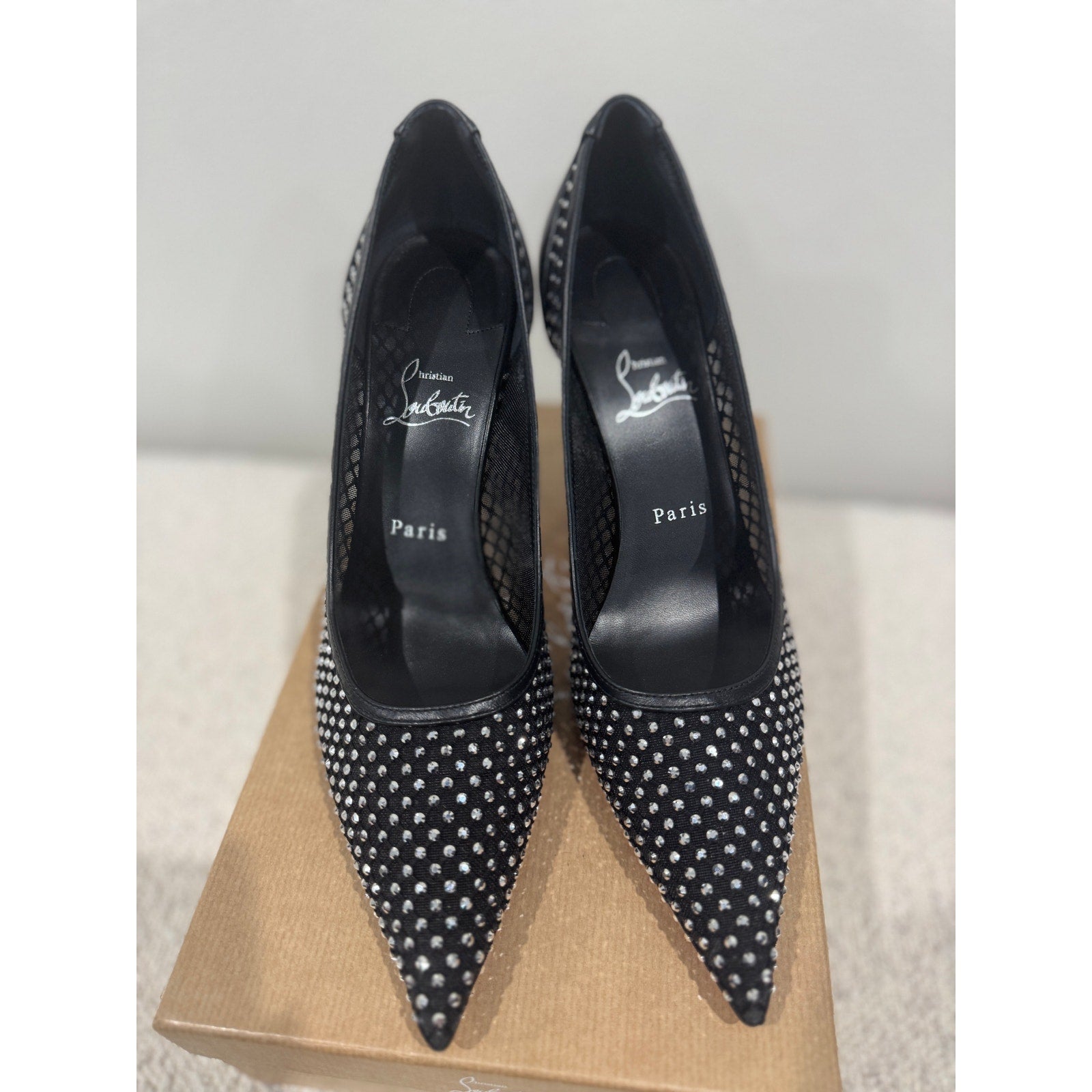 Christian Louboutin Apostropha Mesh Strass Pumps 80mm Black Crystal | New in Box
