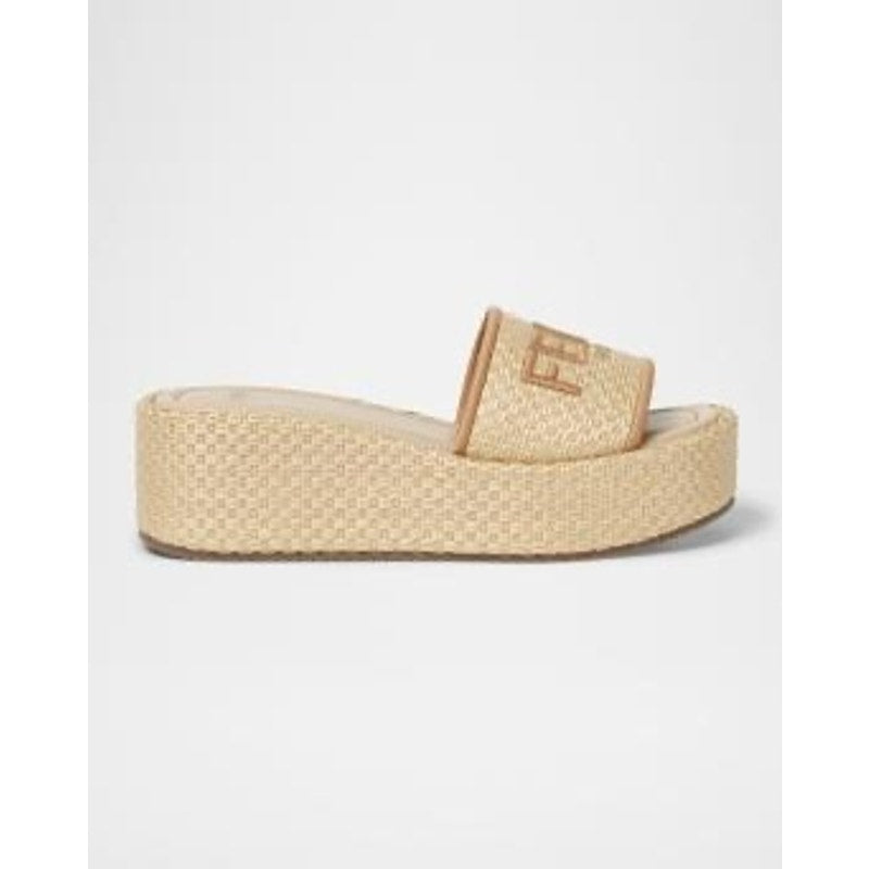 Fendi Sunshine Raffia Platform Slide Sandals Size 38.5 BNIB