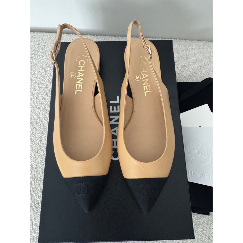 Chanel Interlocking CC Logo Slingback Flats – Size 37 EU | New in Box with Dustbags