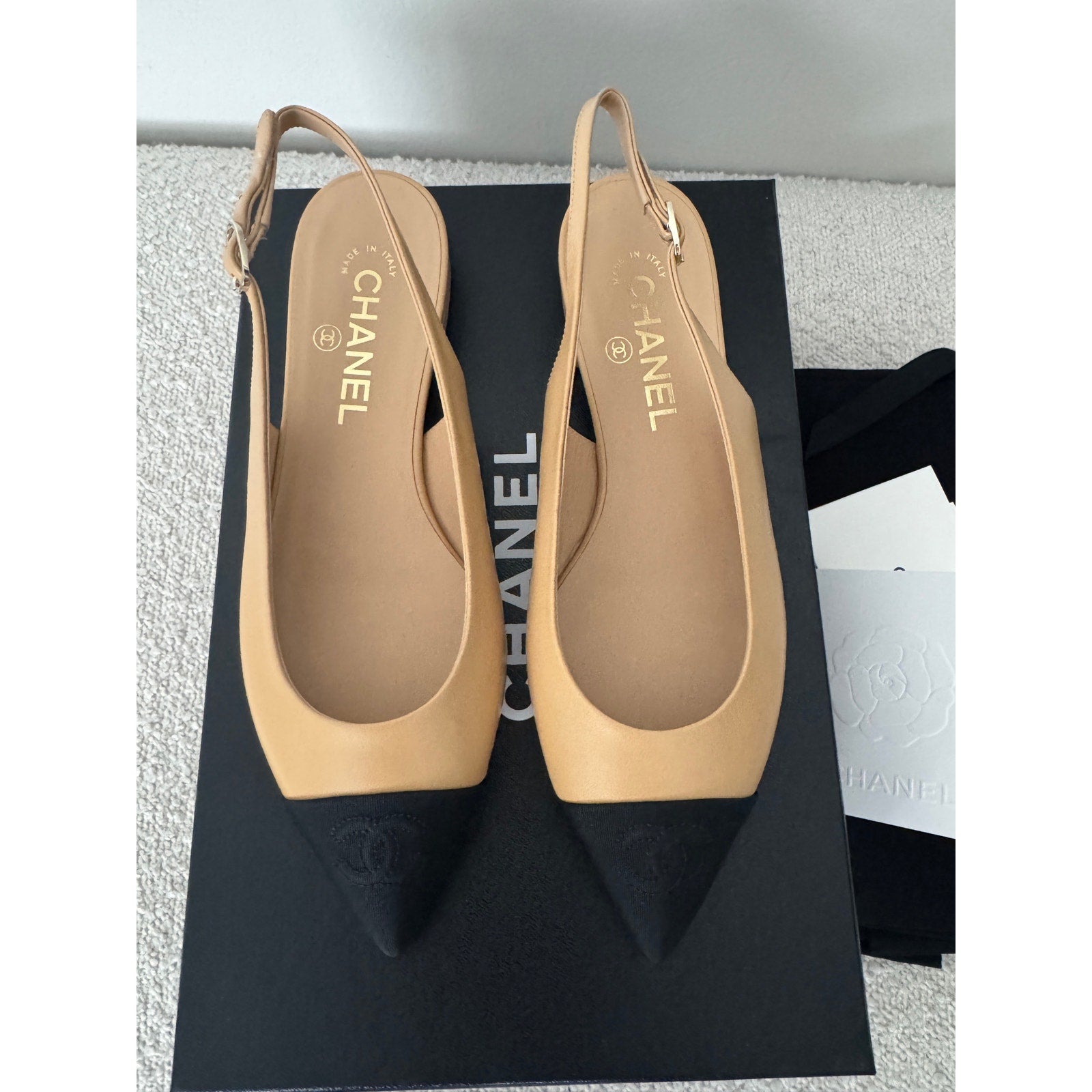 Chanel Interlocking CC Logo Slingback Flats – Size 37 EU | New in Box with Dustbags