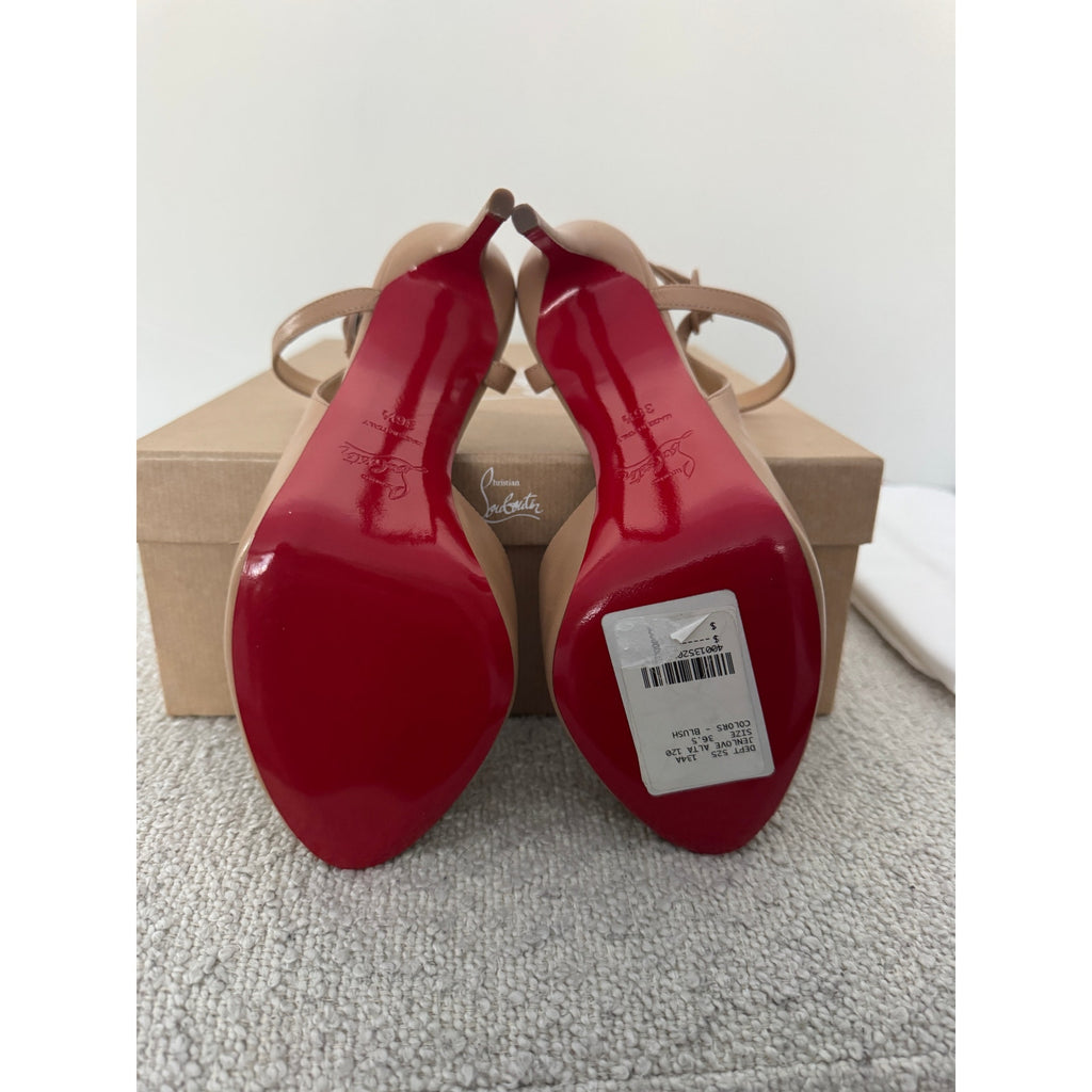 CHRISTIAN LOUBOUTIN 
Jenlove Peep Toe Stiletto Sandals - Nude Size 36.5