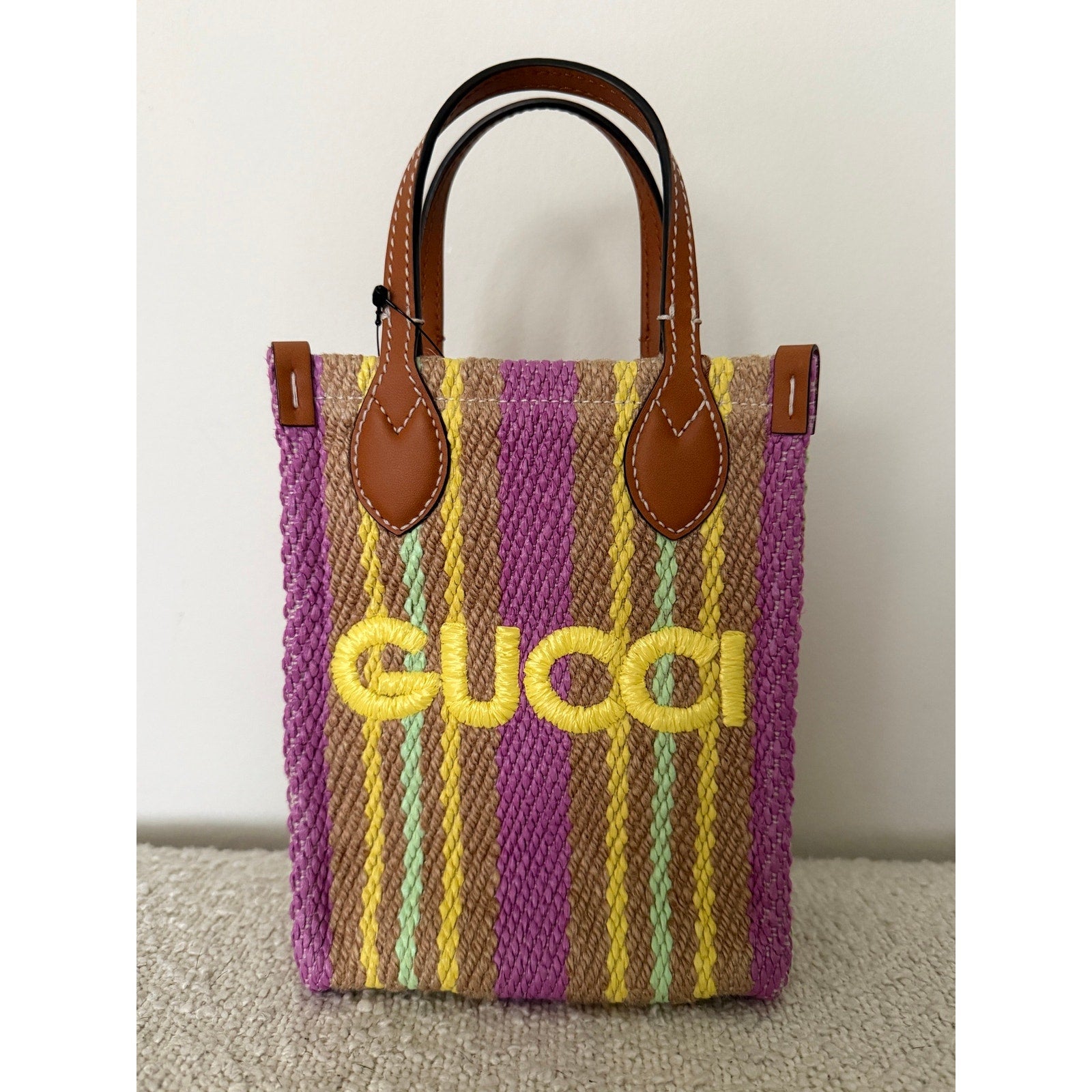 GUCCI Mini Jute Bag With Logo tote with crossbody strap NWT