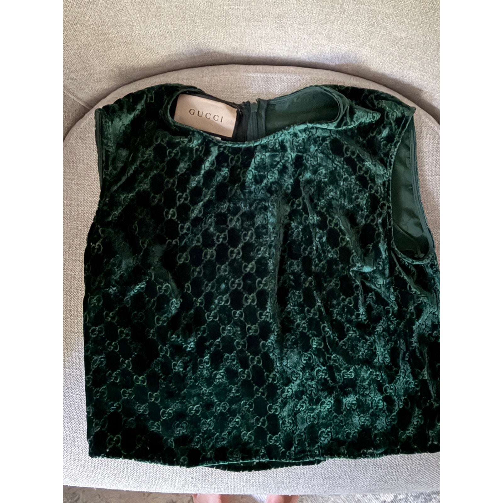 Gucci GG Velvet Devoré Crop Top Dark Green Size 36 NWT $1,100