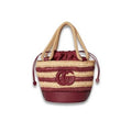 Gucci Mini GG Logo Woven Straw Bucket Bag Beige Brown Leather NWT