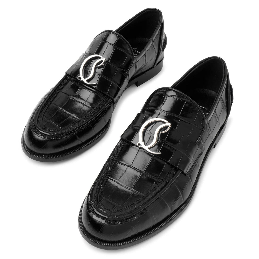 CHRISTIAN LOUBOUTIN CL Moc flat embossed black leather loafers size 38 BNIB