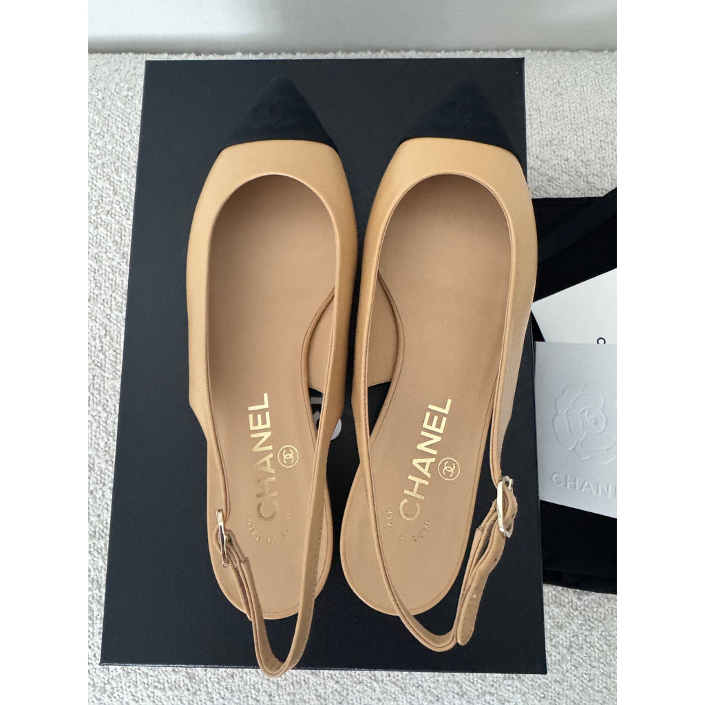 Chanel Interlocking CC Logo Slingback Flats – Size 37 EU | New in Box with Dustbags