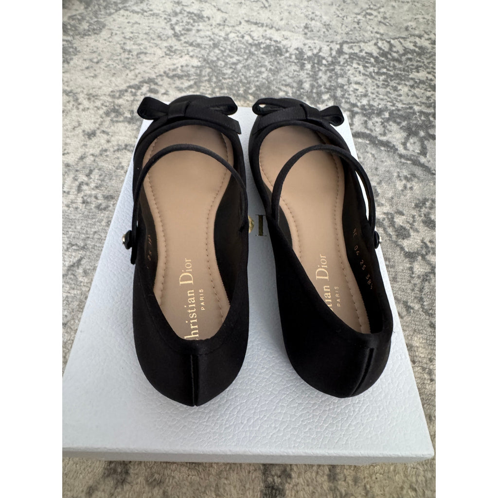 Christian Dior Satin Bow Ballet Flats with Mary Jane Strap BNIB 38.5