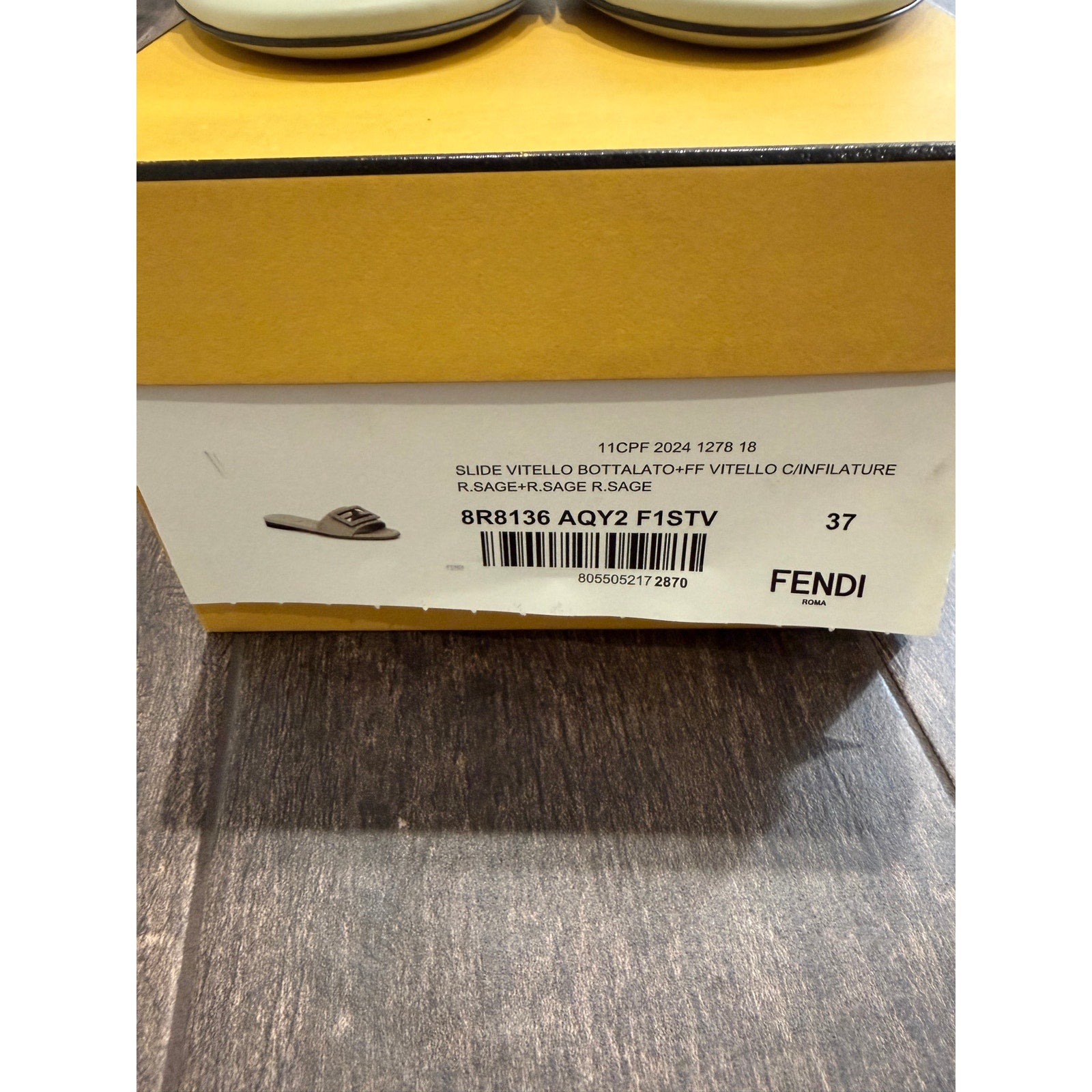 Fendi Women's FF Baguette Leather Selleria Slides BNIB Color is Sage Size 37