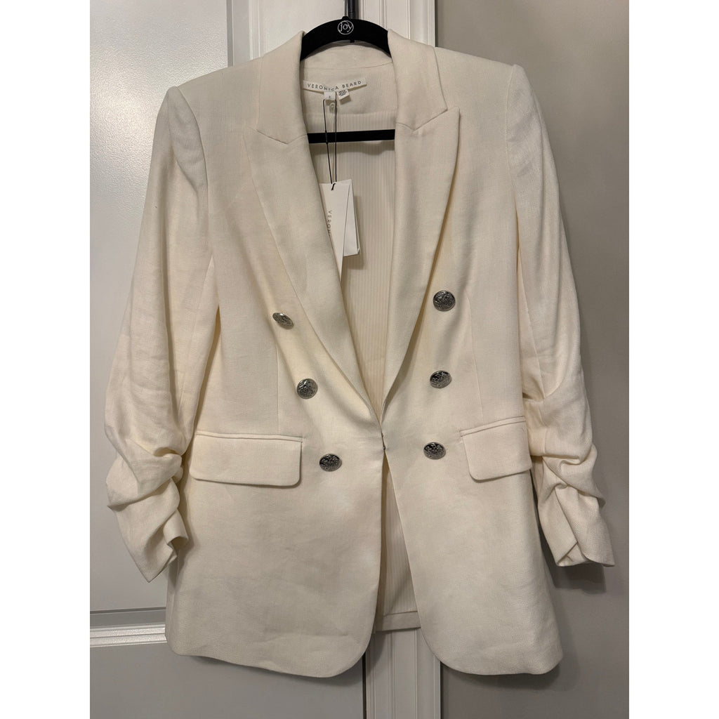 Veronica Beard Ivory Linen Double-Breasted Blazer Jacket Size 2 NWT Silver Crest Buttons