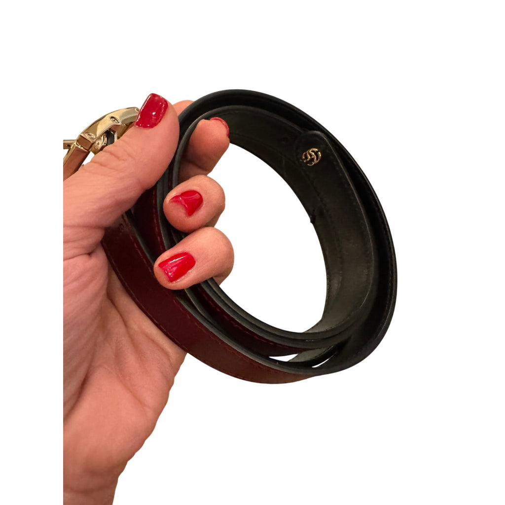 Gucci Reversible Black & Rosso Ancora Leather Belt Size 95 Light Gold Buckle NWOT