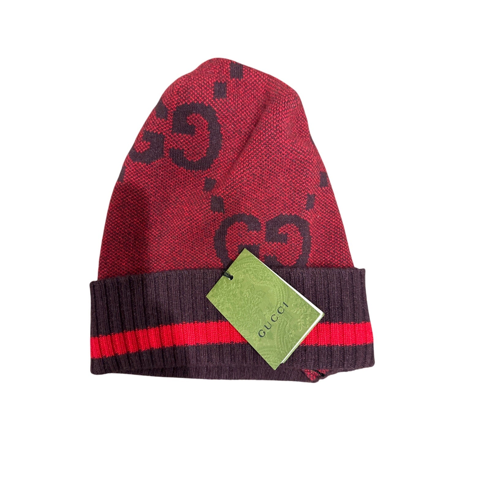 Gucci Red Cashmere GG Beanie Hat NWT Size M | Designer Logo Winter Cap