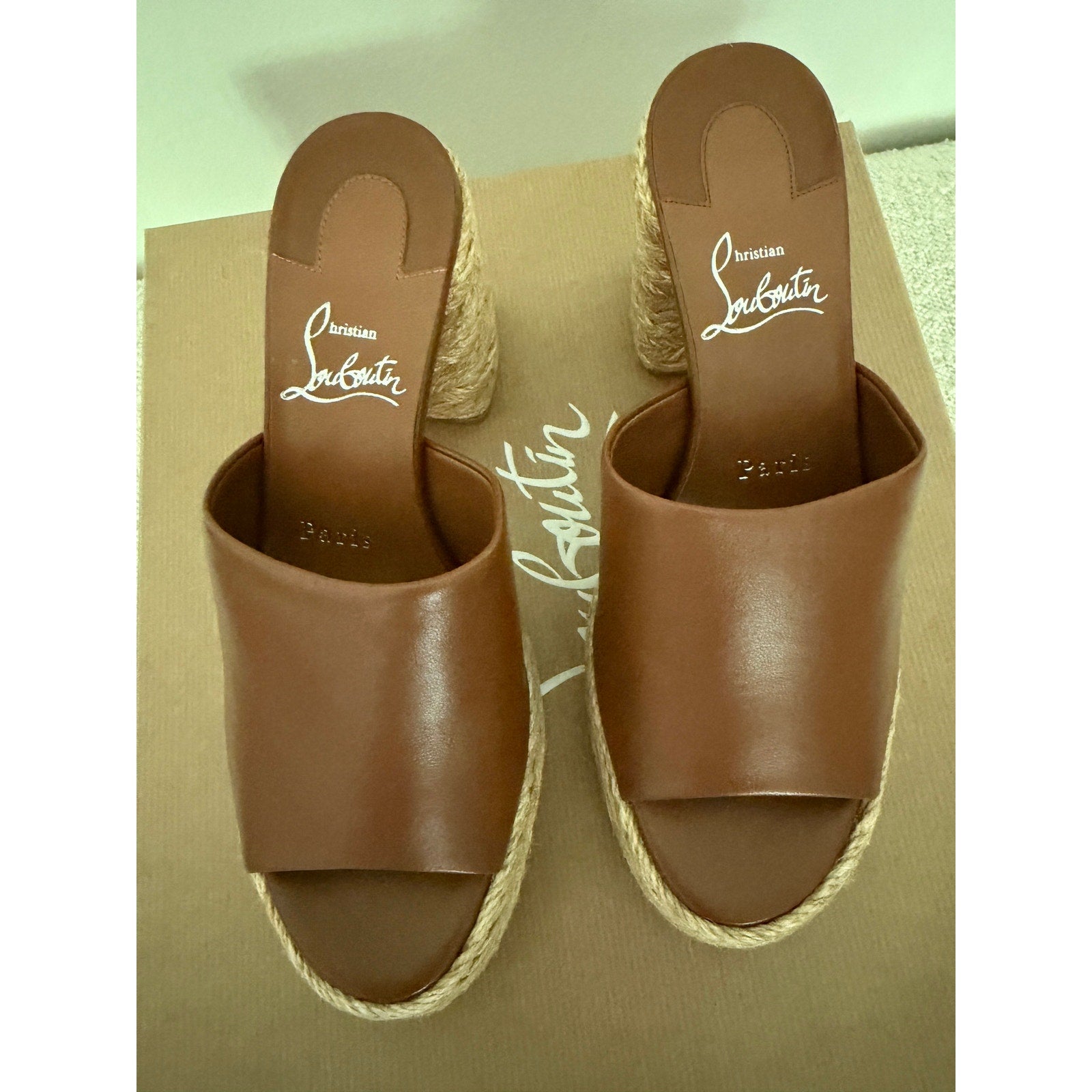 Christian Louboutin Brown Calakala 85mm Leather Platform Mules Size 36