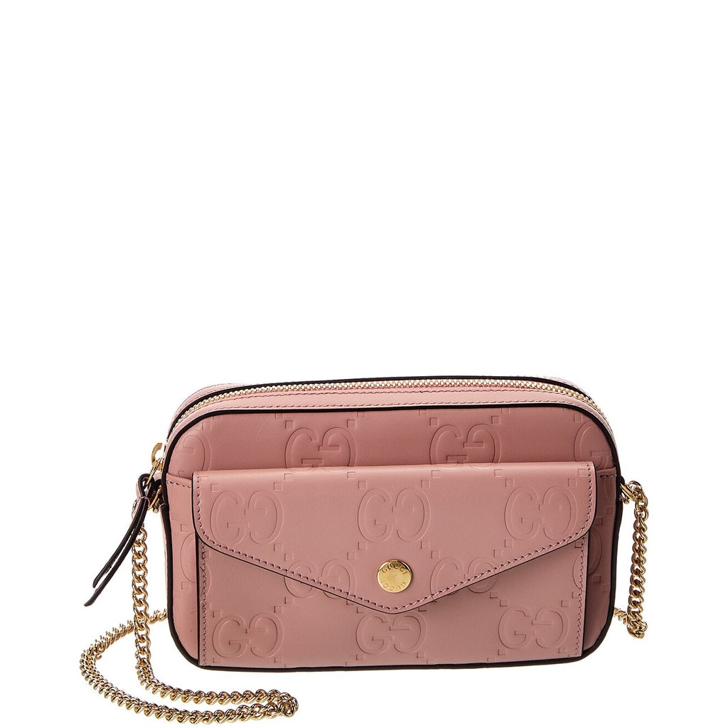 Gucci GG Super Mini Shoulder Bag Pink Leather with Chain Strap Brand BNIB