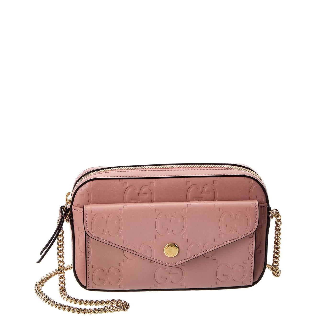 Gucci GG Super Mini Shoulder Bag Pink Leather with Chain Strap Brand BNIB