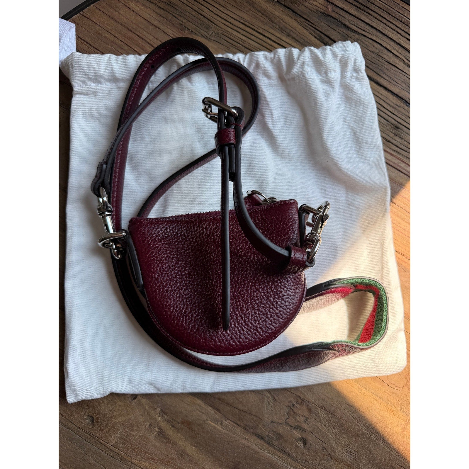 Gucci Nano B Bag Rosso Ancora Red Grainy Leather Crossbody with Web Strap NWT