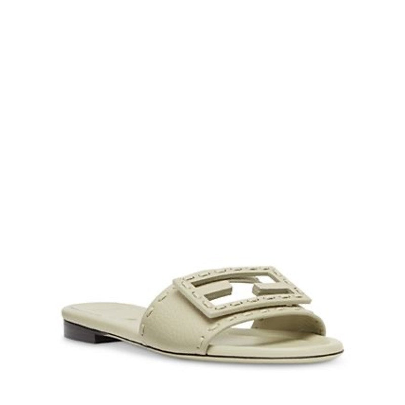 Fendi Women's FF Baguette Leather Selleria Slides BNIB Color is Sage Size 37