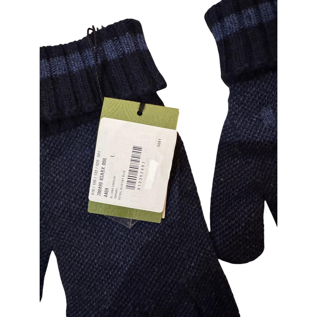 GUCCI Blue Logo-Jacquard Cashmere Gloves NWT size large