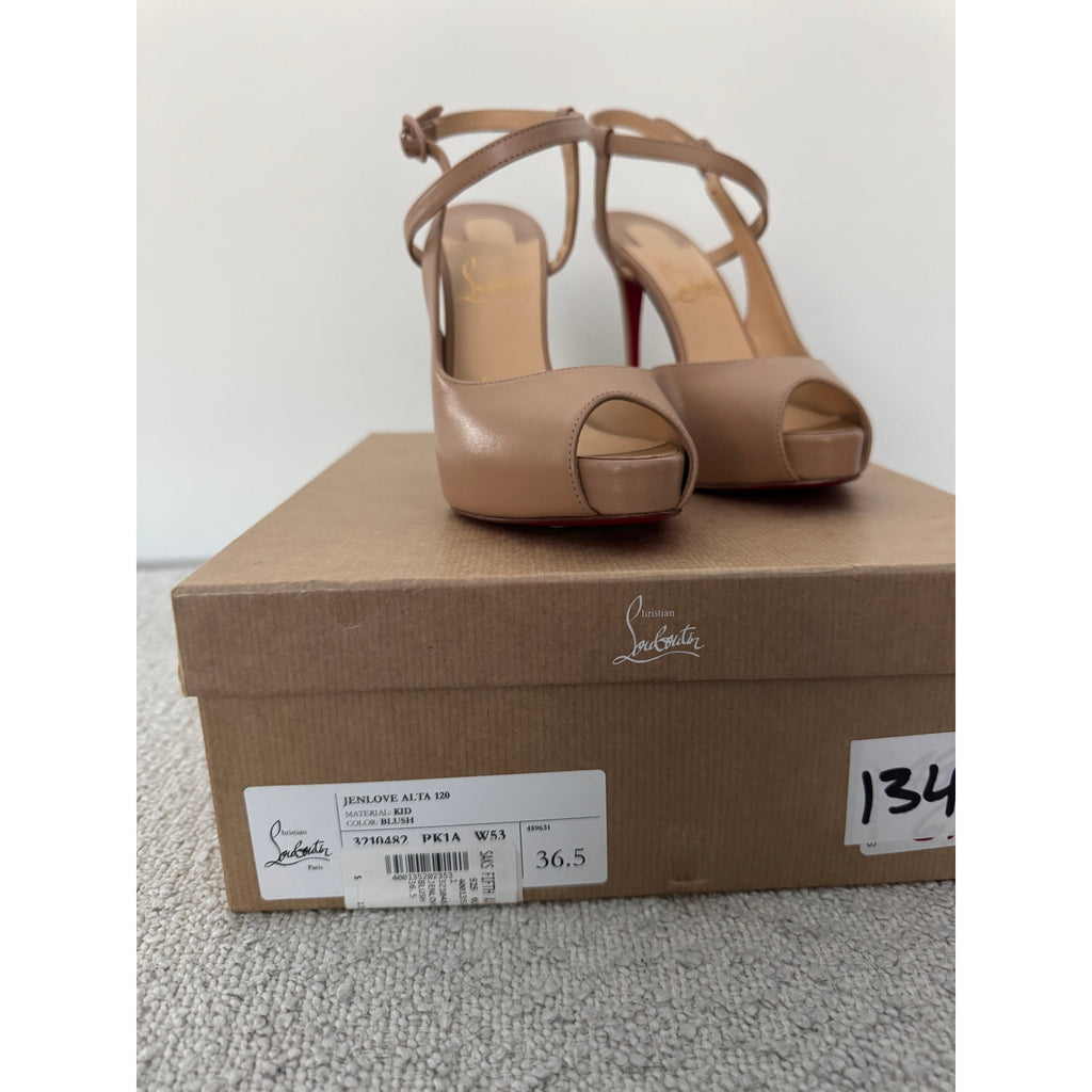CHRISTIAN LOUBOUTIN 
Jenlove Peep Toe Stiletto Sandals - Nude Size 36.5
