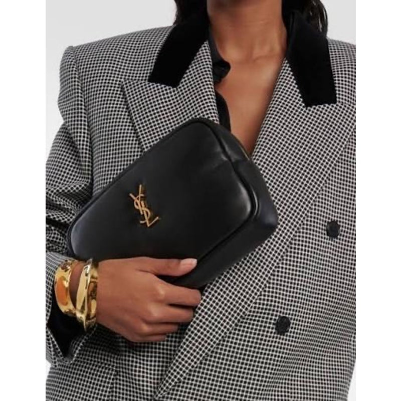 Saint Laurent YSL Calypso Black Quilted Lambskin Leather Clutch & Pouch NWT