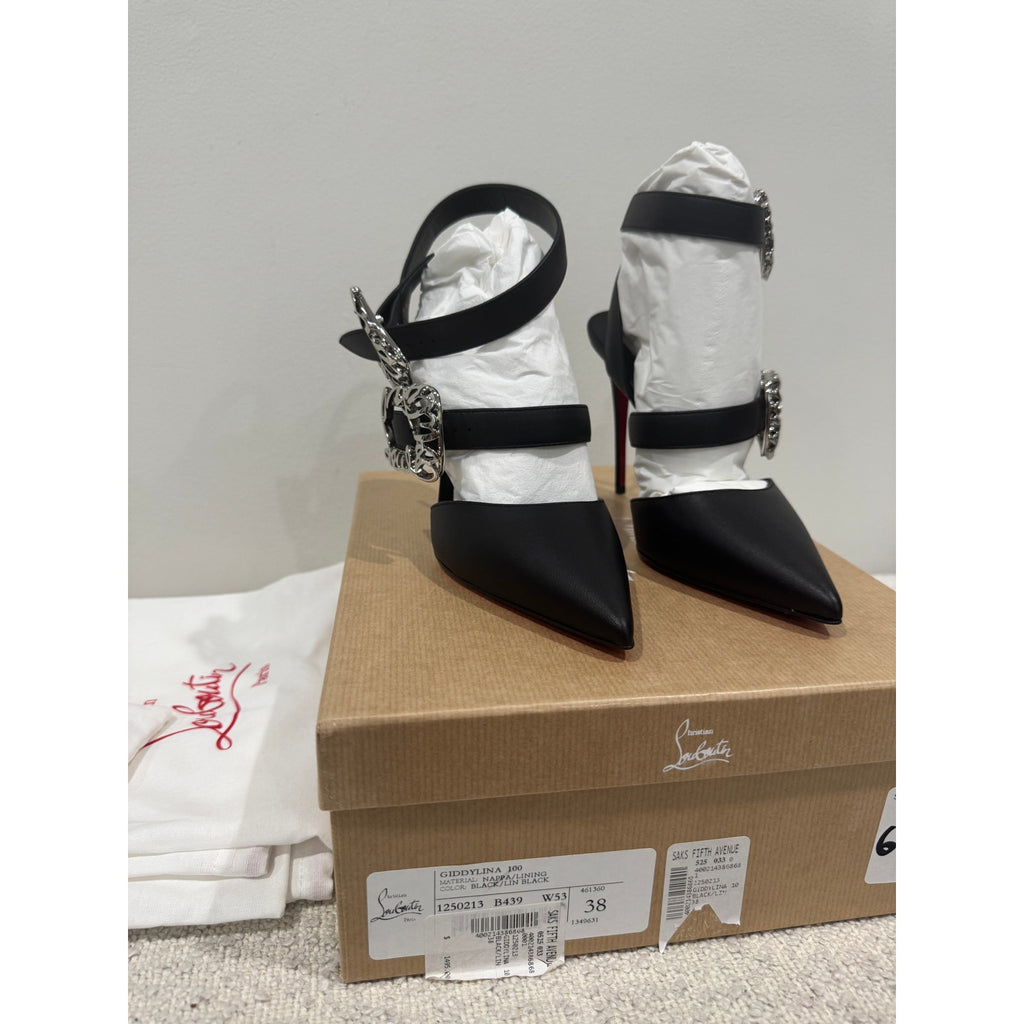 CHRISTIAN LOUBOUTIN 38 Giddylina 100 buckle-embellished leather pumps$1,495