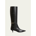 Gucci Signoria Leather Logo Chain Tall Boots 37.5 NWT