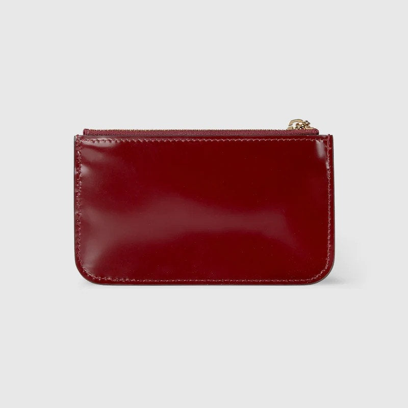 Gucci Rosso Ancora Red Leather Key Pouch Bamboo Zip Card Case NWT Burgundy