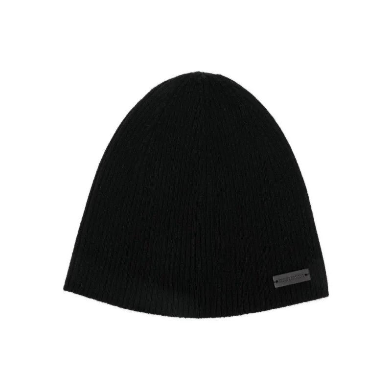 SAINT LAURENT 
Logo Patch Ribbed Beanie - Black NWT