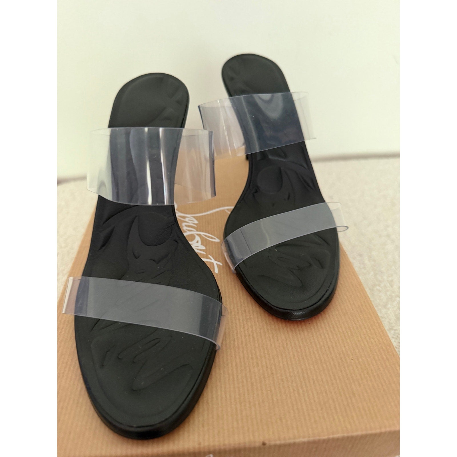 Christian Louboutin Just Loubi Nothing 85 Pvc Women Mules Black NWT 37