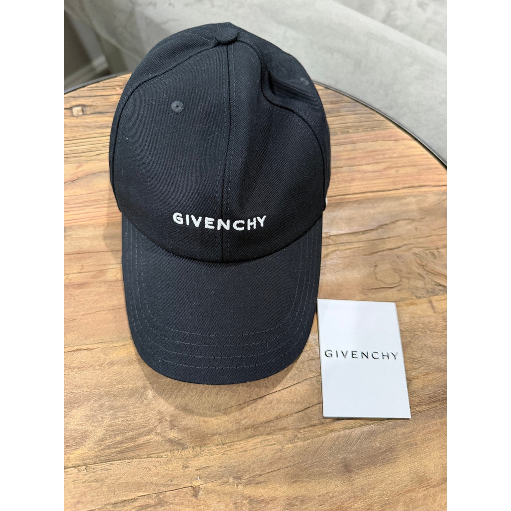 Givenchy Black Logo Embroidered Cotton Baseball Cap Hat Adjustable Strap NWT