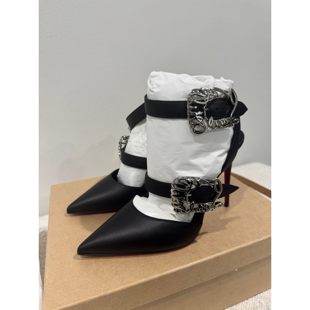 CHRISTIAN LOUBOUTIN 38 Giddylina 100 buckle-embellished leather pumps$1,495